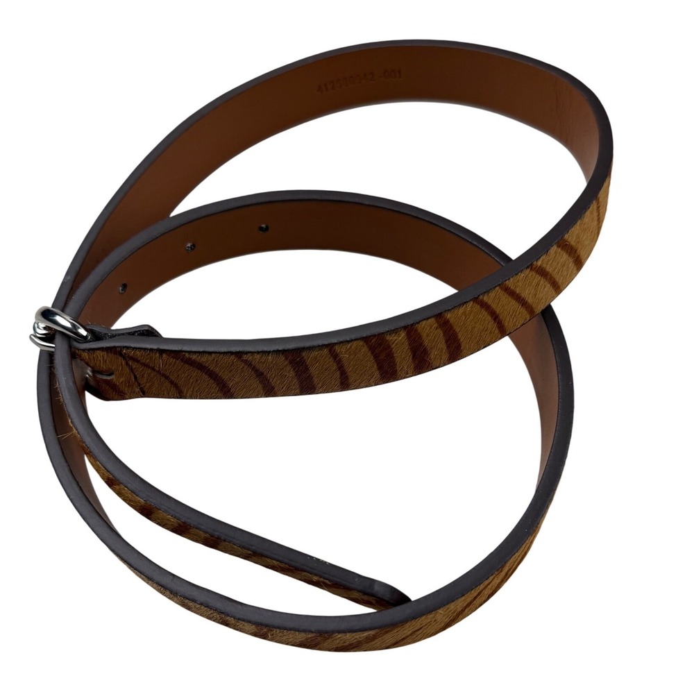 Lauren Ralph Lauren Calf Hair Skinny Belt Animal Print Brown 36" long